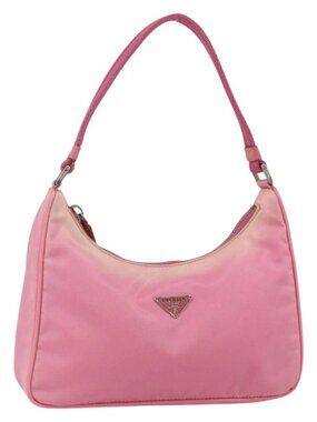 PRADA Hand Pouch Bag Nylon Pink Silver Auth 175327